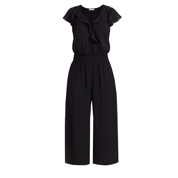 Parker Billie Black Cropped Cap Sleeve Wide Leg Jumpsuit XS - Picture 8 of 9